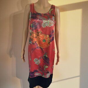 J. Peterman Red Silky Dress with Floral Print Size 6